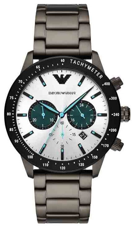 Emporio Armani Renato Chronograph Silver Dial Black Leather Strap Watch for Men - AR11473 - Image 3